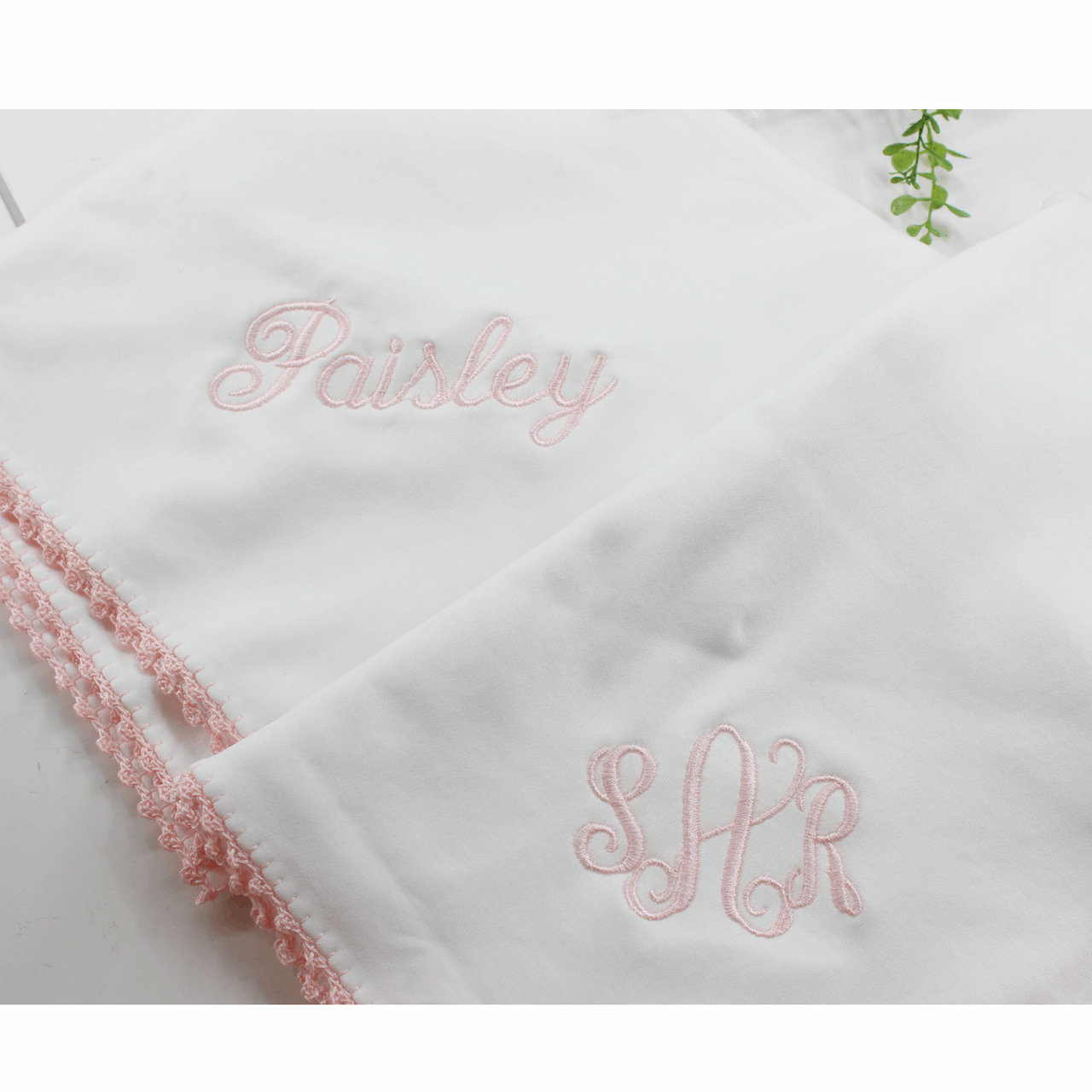 white lily crochet blanket Pixie Lily Blanket White Pink Crochet Trim Heirloom Baby Gift