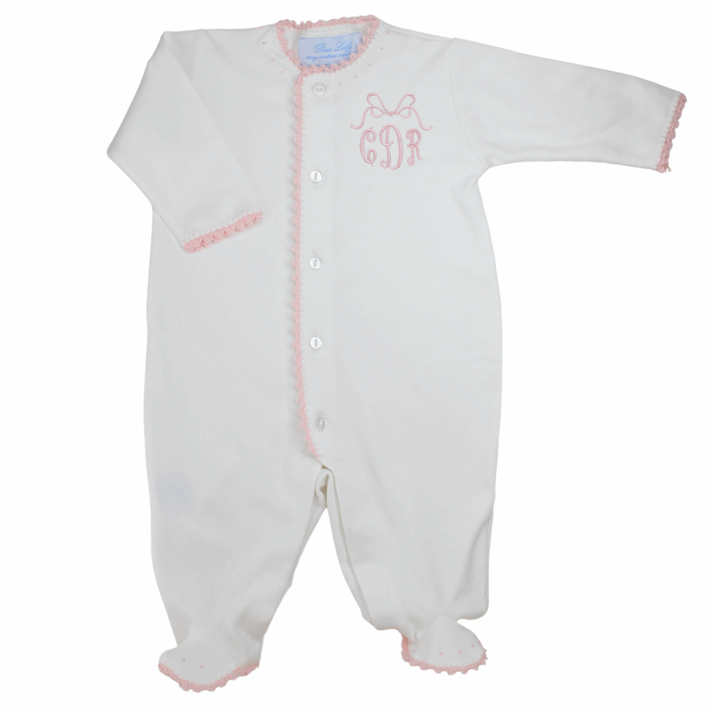Baby Girls Footie White Pink Coming Home Layette Pima Cotton Onesie Sleeper
