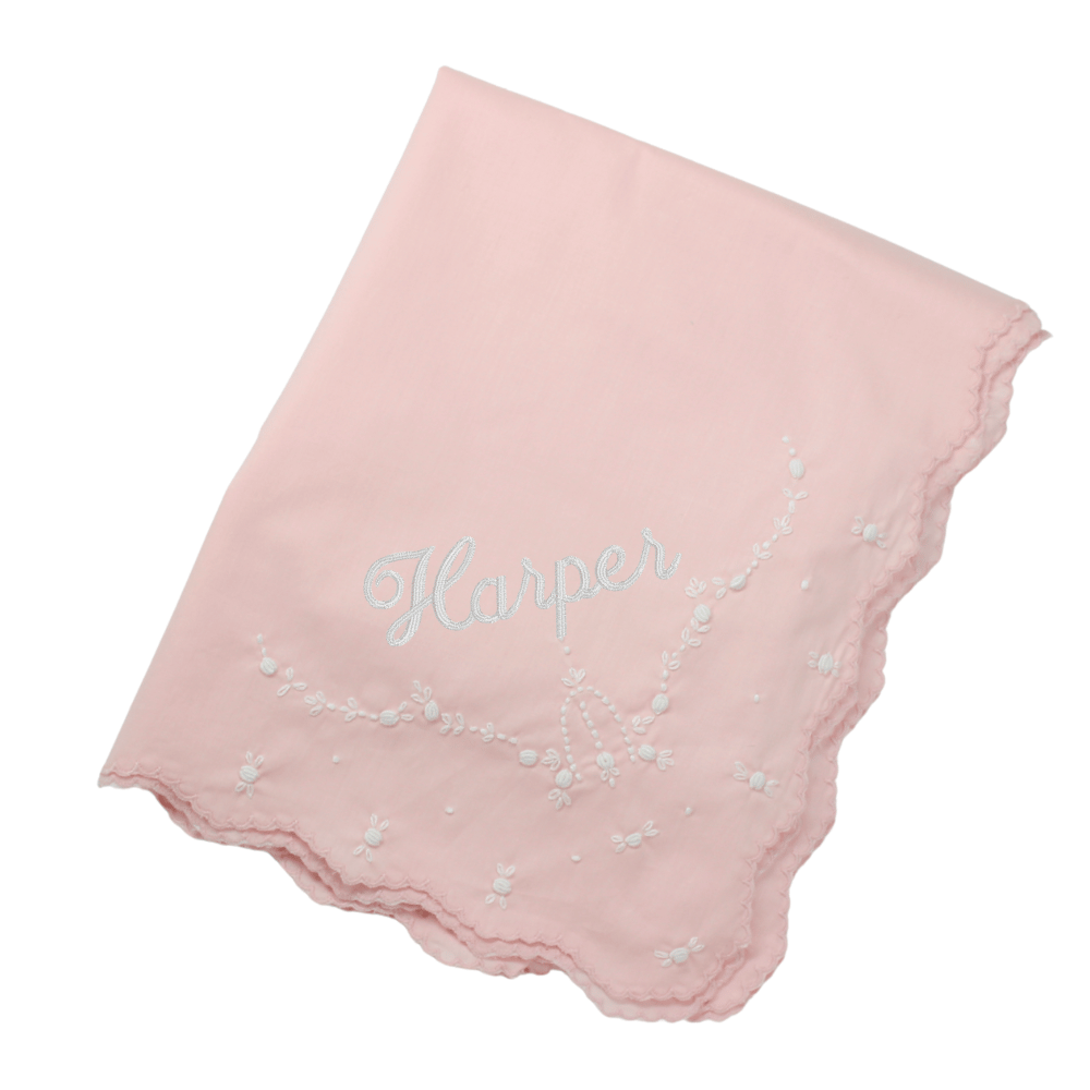 Pink Vintage Baby Blanket Scallop Trim | Pixie Lily