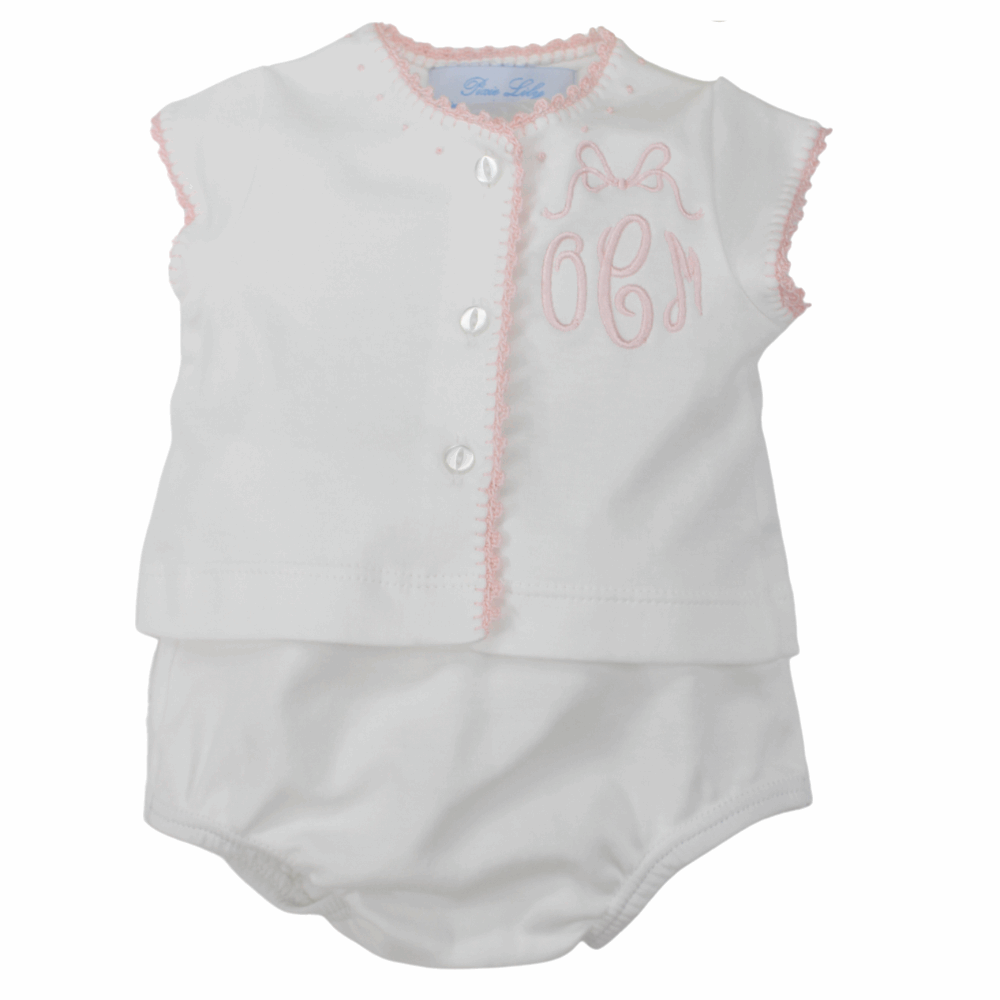 Baby Girls Diaper Set White with Pink Trim