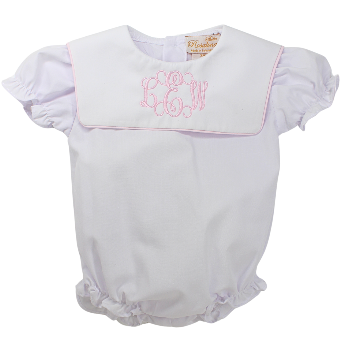 Baby Girls White Bubble Pink Trim Bib Collar