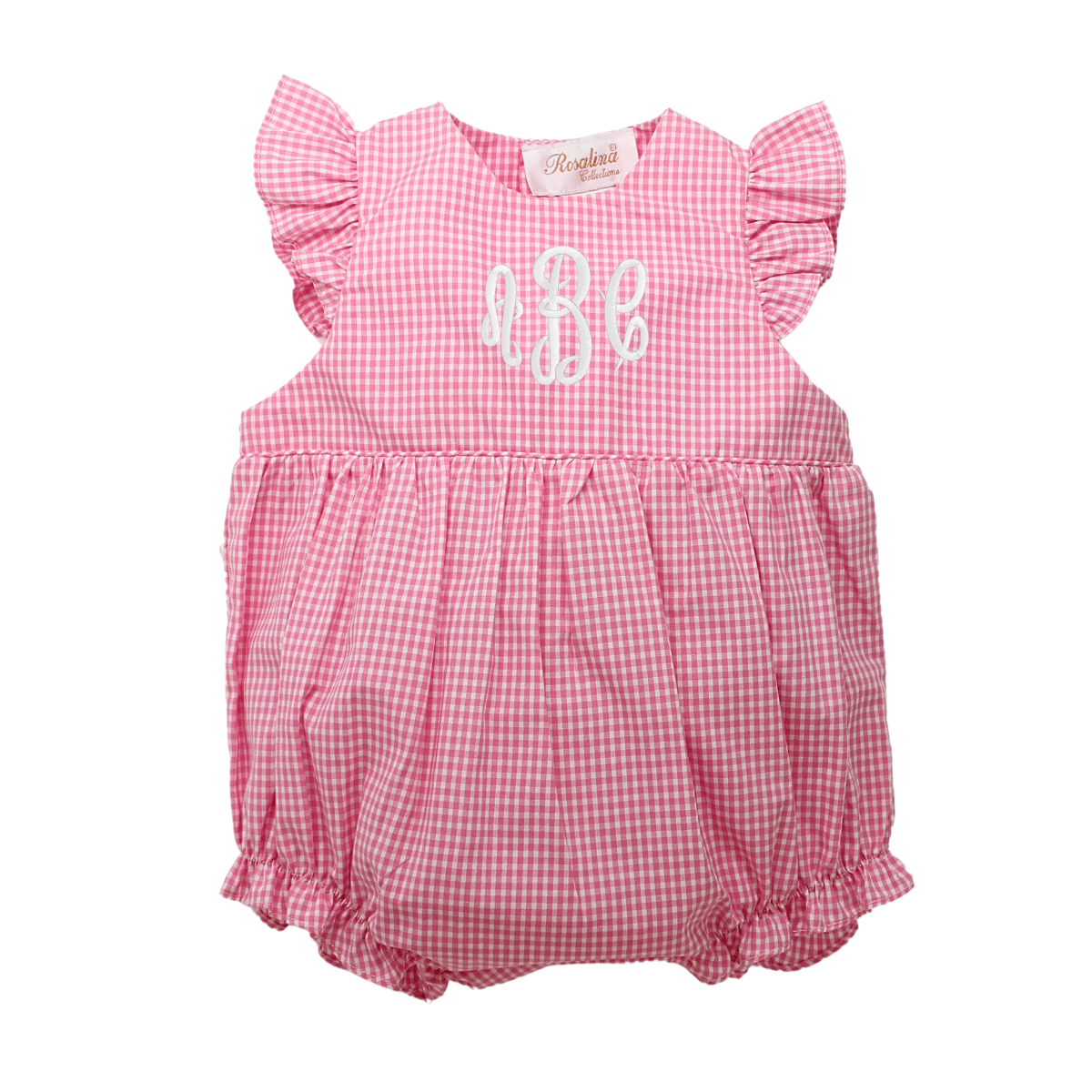 Rosalina Baby Pink Gingham Bubble Monogrammed GIrl Outfit