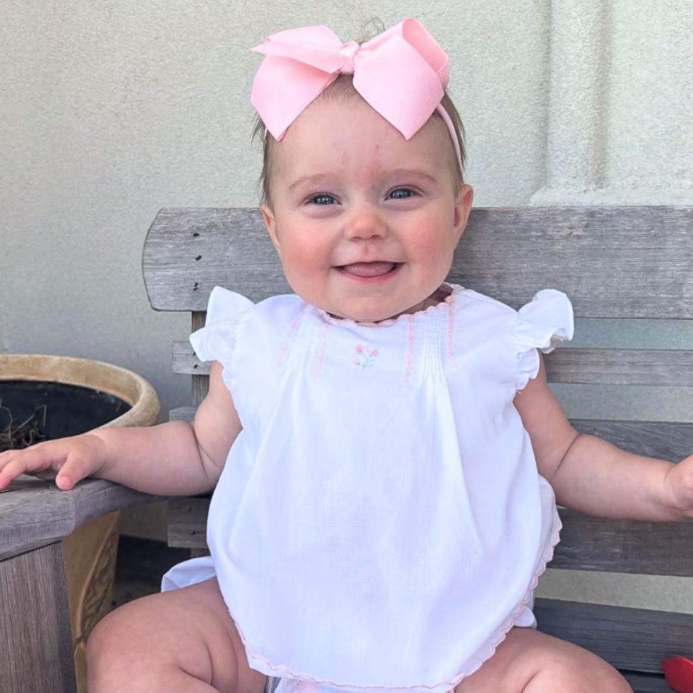 Girls White Sleeveless Diaper Set with Pink Flowers