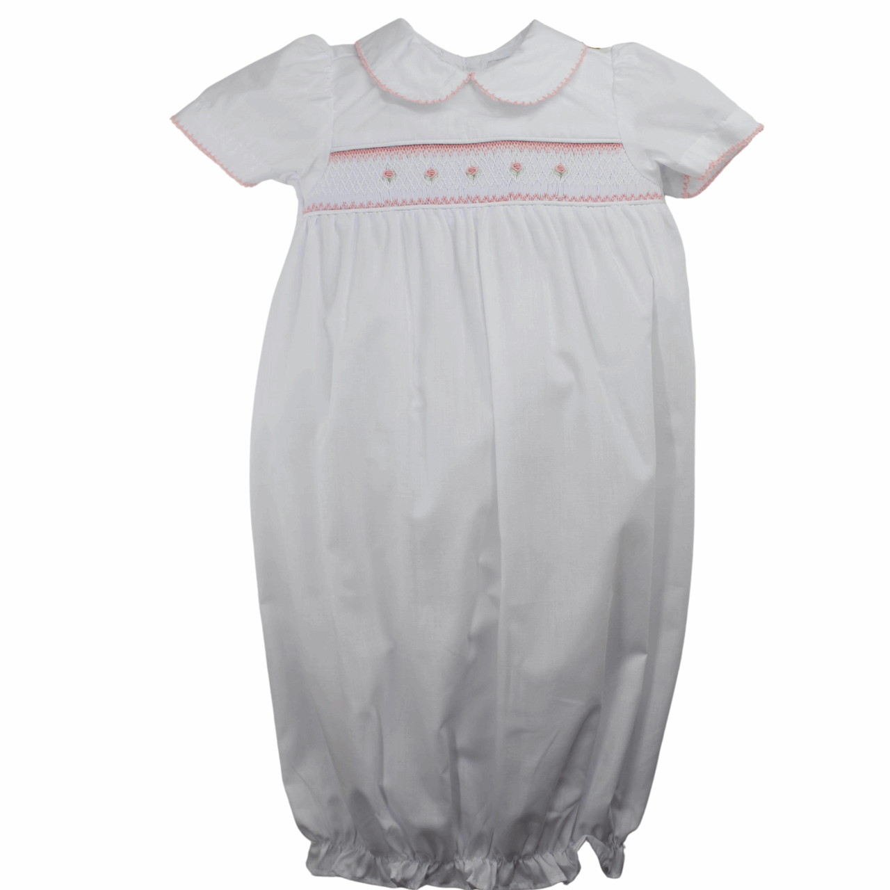 Newborn Girls Take Home Gown Dressy White Pink Smocked Sacque