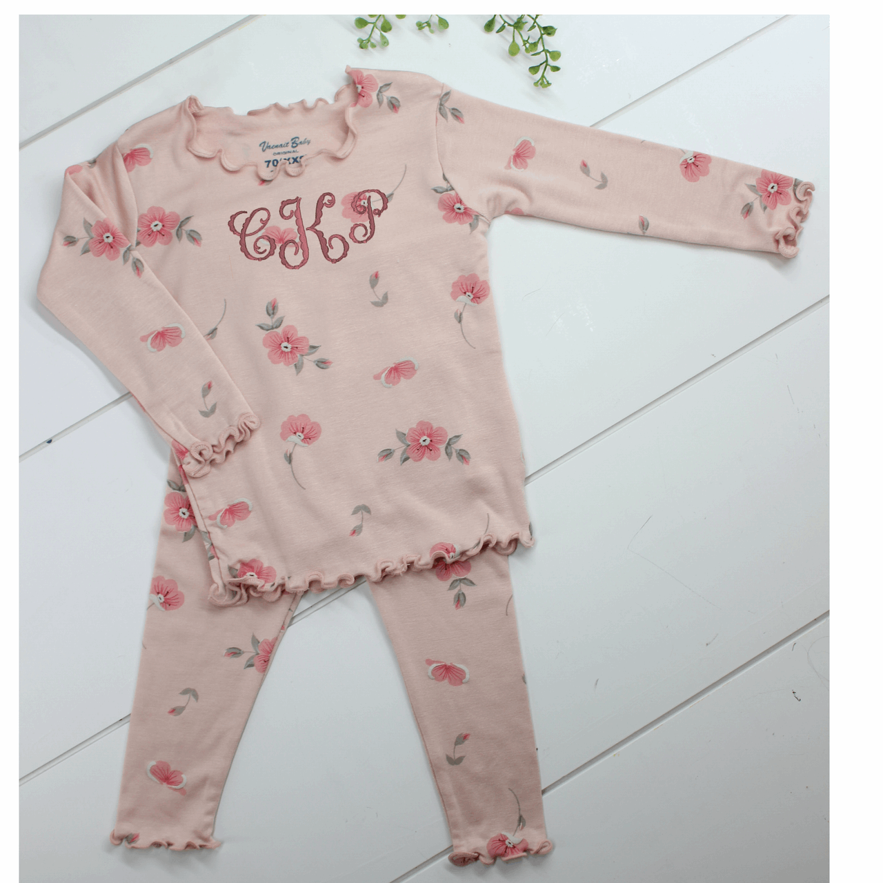 Girls Pink Rose Printed Pajama Set