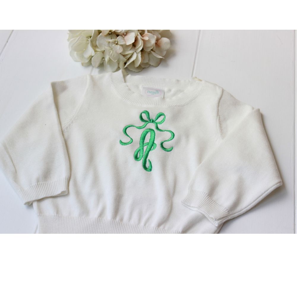 Girls White Sweater with Coquette Bow