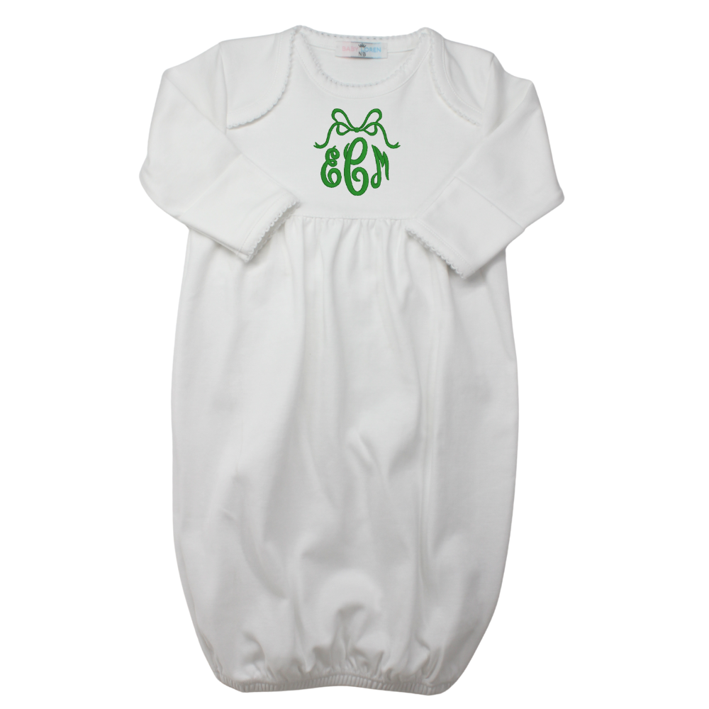 White Gown w/ White Picot Trim. Cut on Chest 0-3M
