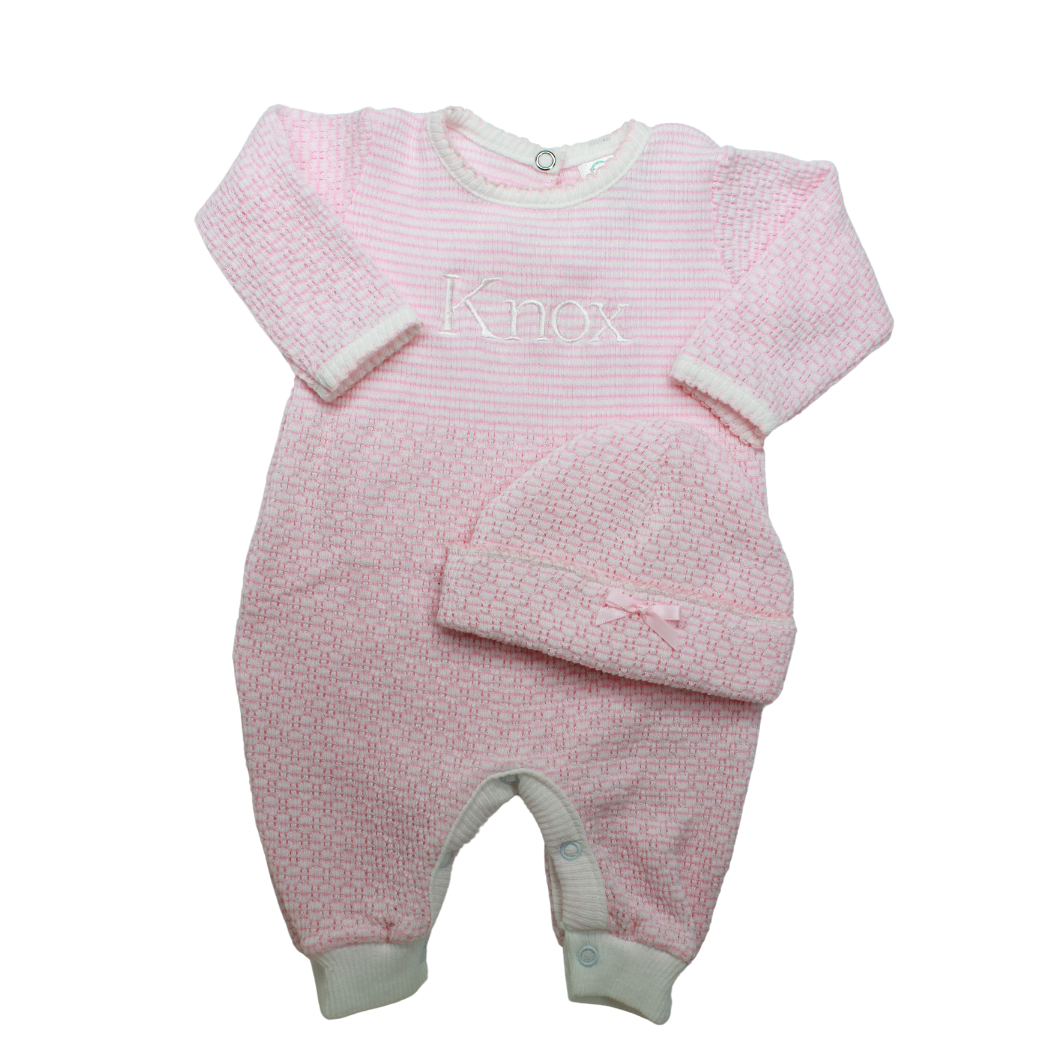 Paty Baby Girls Pink Knitted Romper &amp; Hat Set