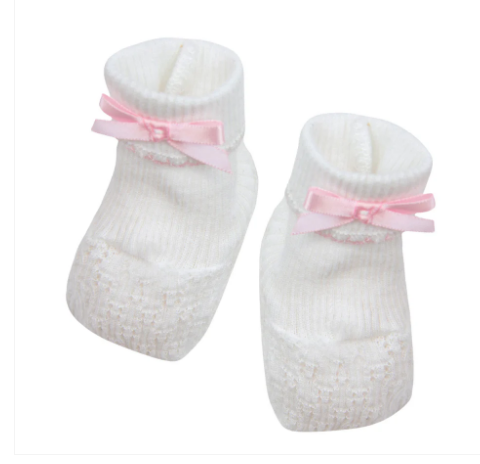 Baby Girls White Booties with Pink Bow | Paty Inc
