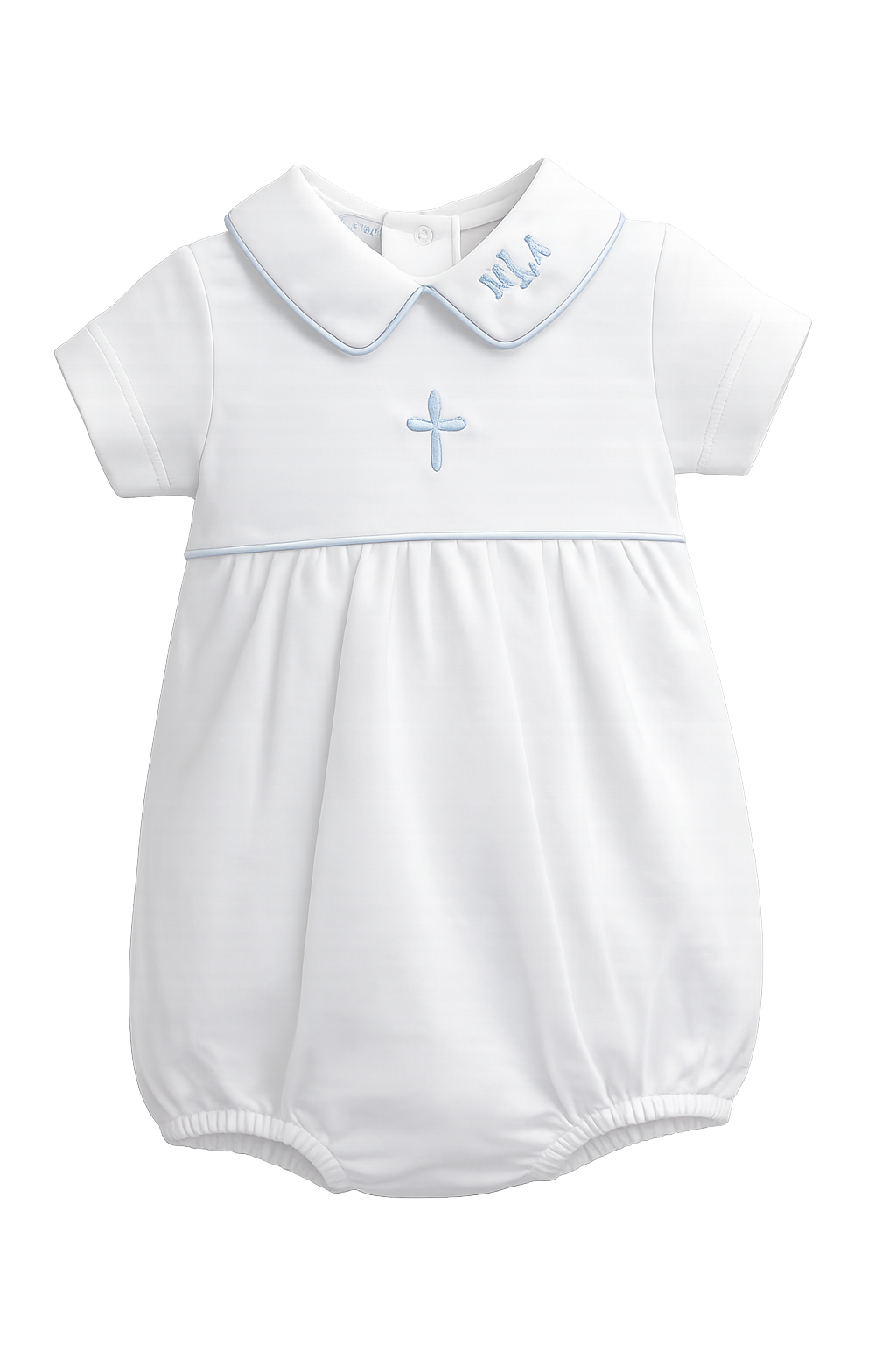 Baby Loren Boys White Blue Bubble Romper Pima Cotton