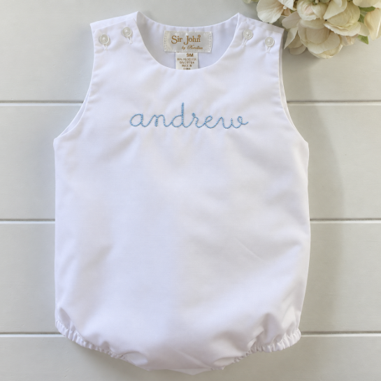 Baby Boys White Baby Bubble Romper Outfit