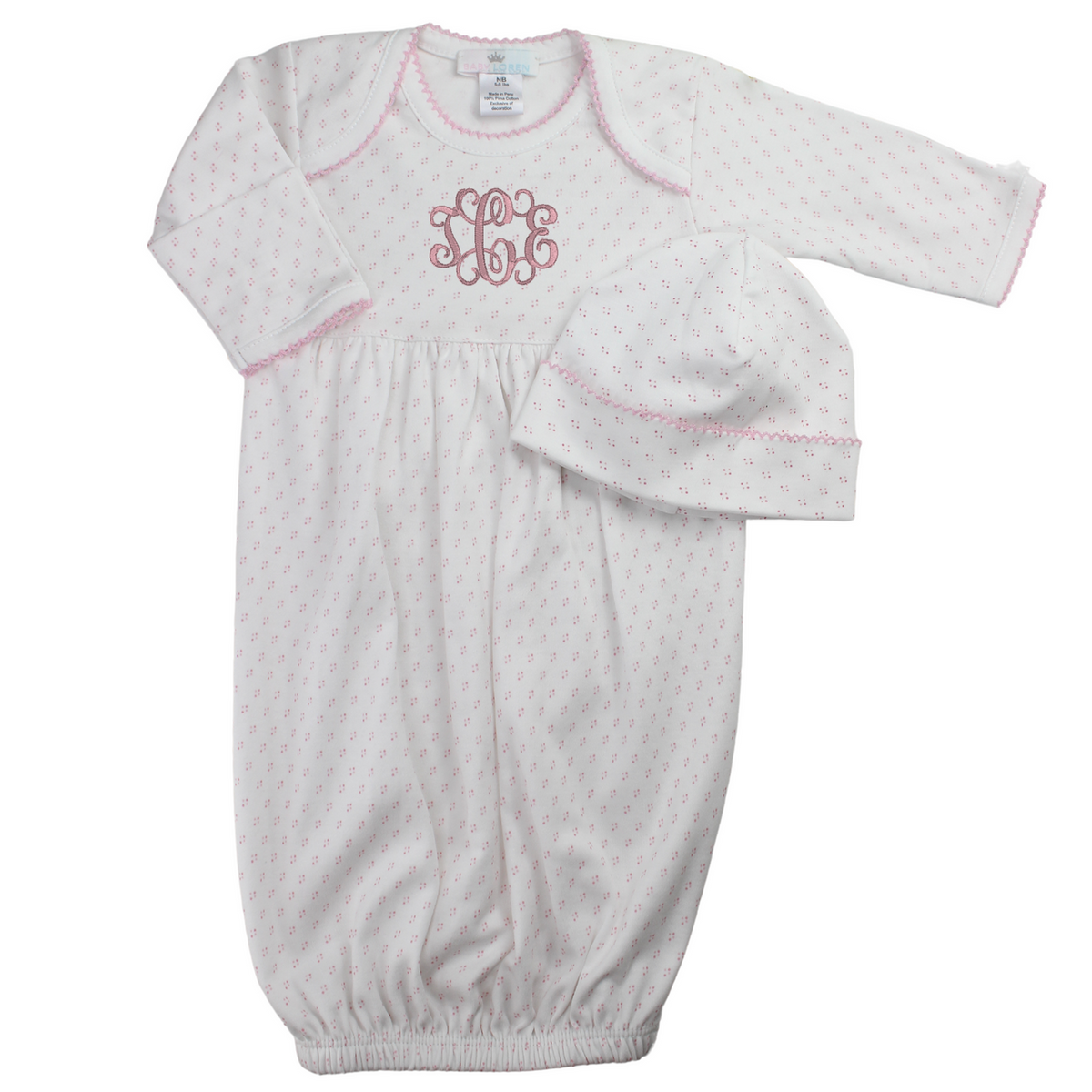 Baby Girls Coming Home Gown White Pink Dots