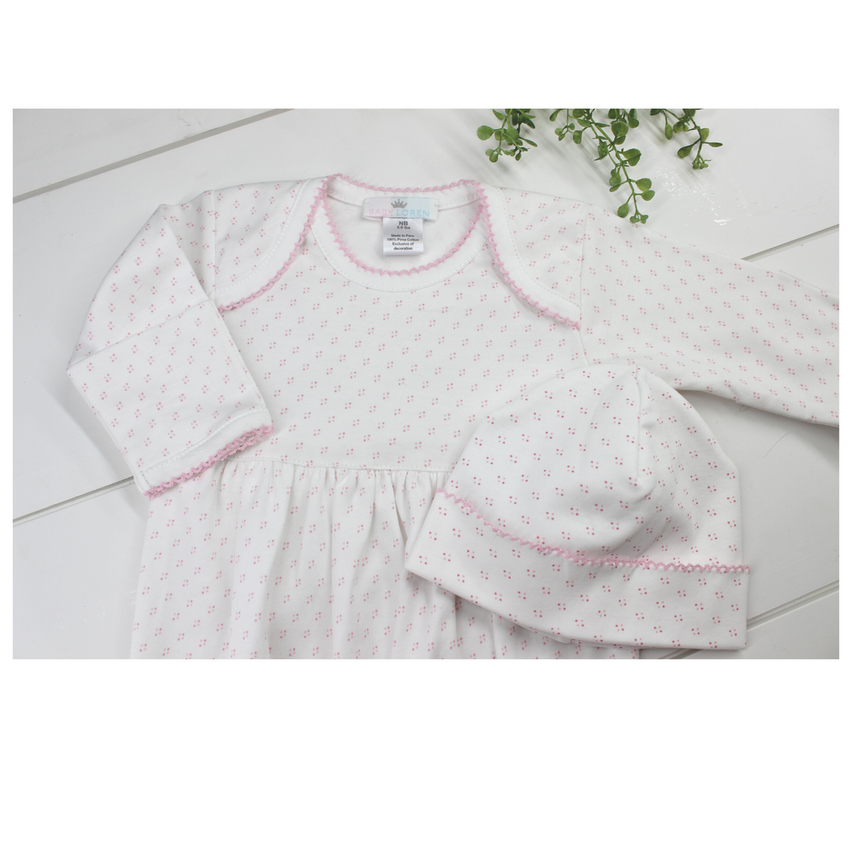 Baby Girls Coming Home Gown White Pink Dots