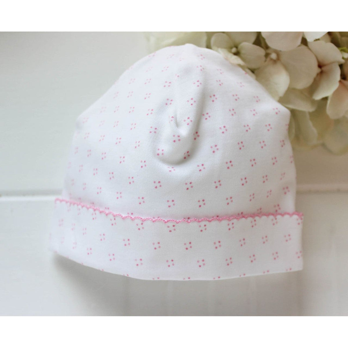Baby Girls Beanie Hat Pink Dots Pima Cotton