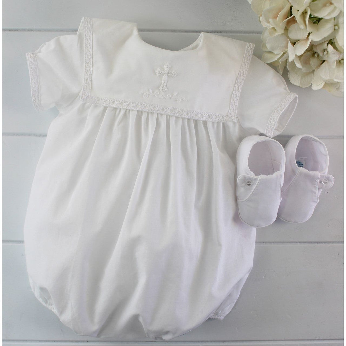 Baby Boys Christening Bubble Outfit with Cross Collar (Shoes sold separately)