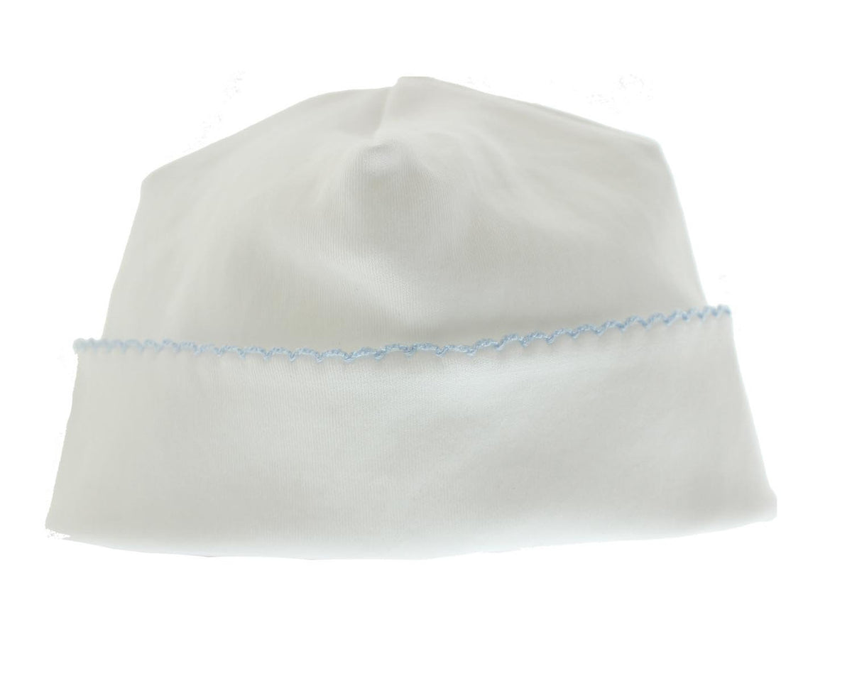 Baby Boys White &amp; Blue Cotton Take Home Beanie Hat