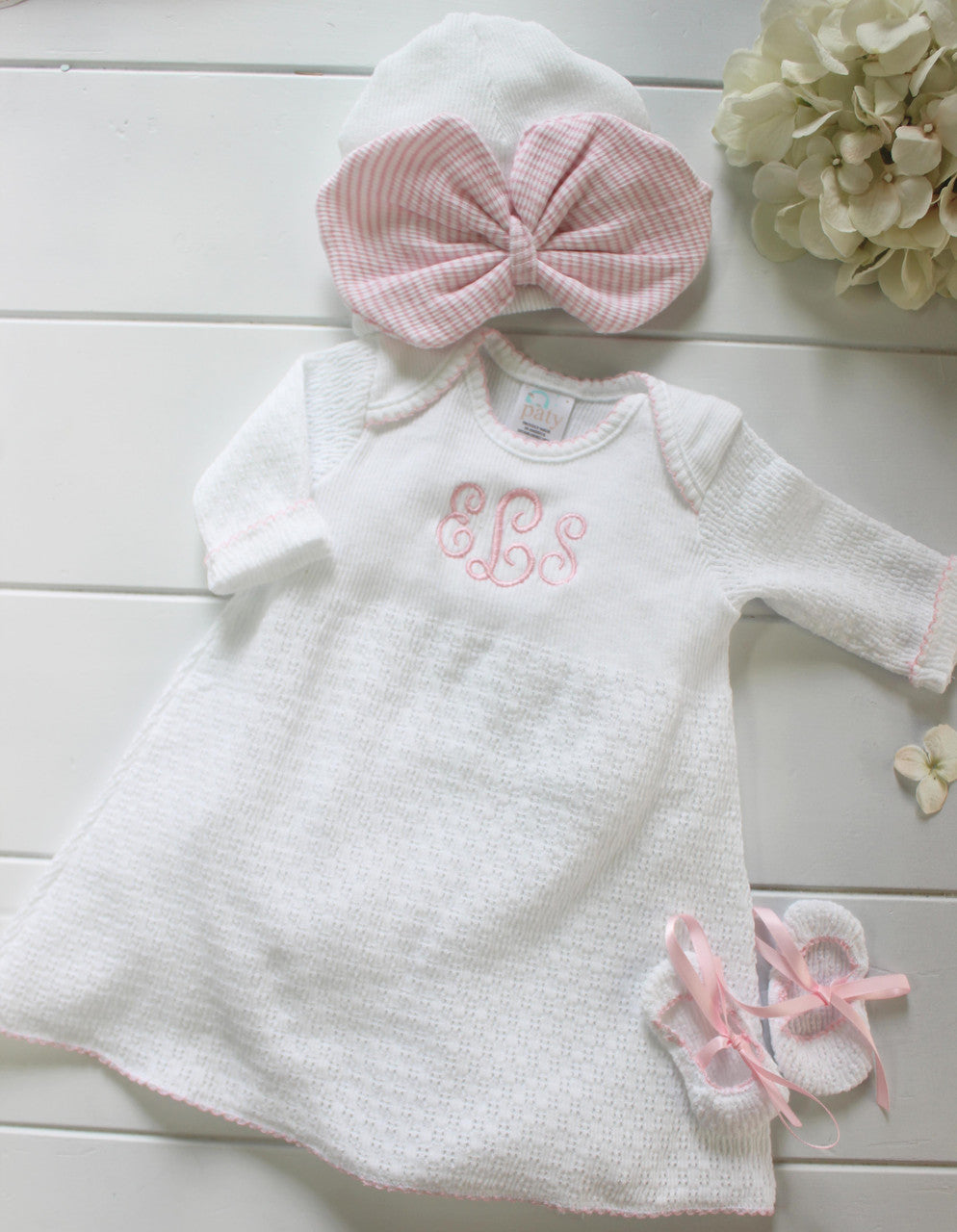 Personalized Take Home Gown for Girl | White &amp; Pink Daygown