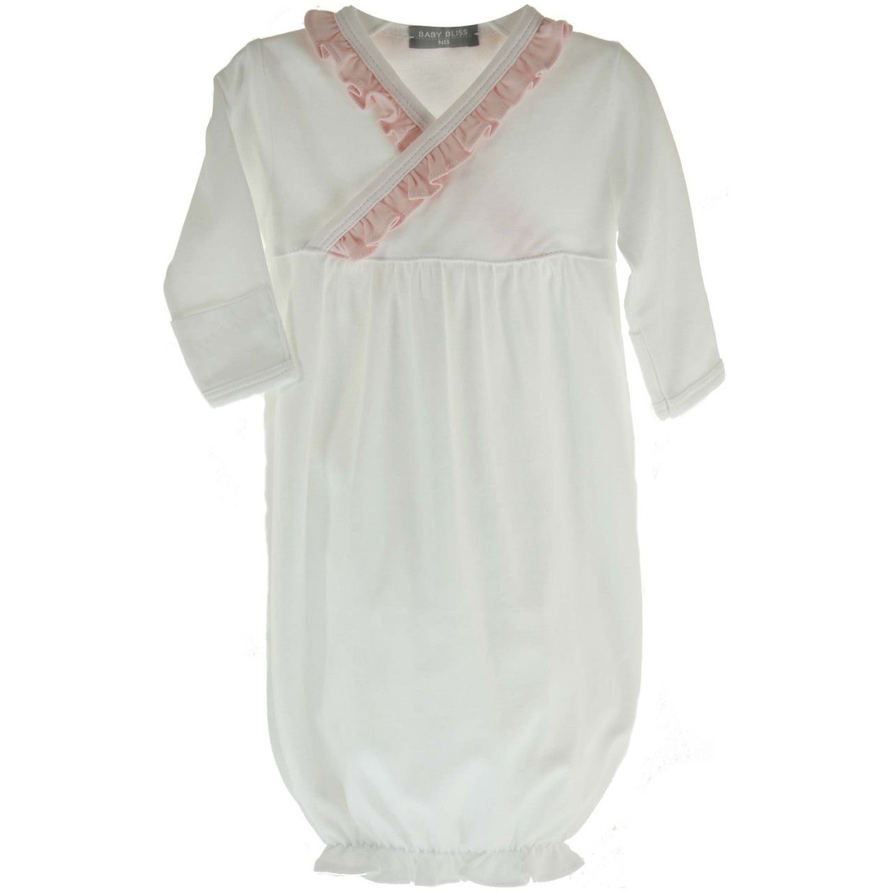Infant Girls Kimono Coming Home Gown White Pink Ruffle Baby Loren