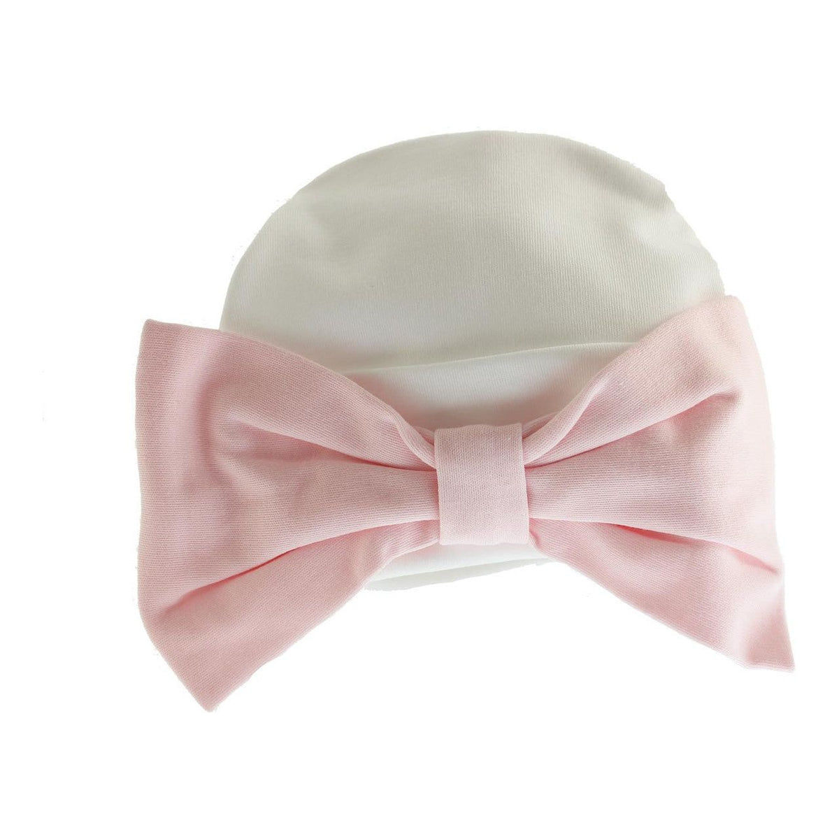 Baby Girls White Beanie Hat Pink Bow Pima Cotton