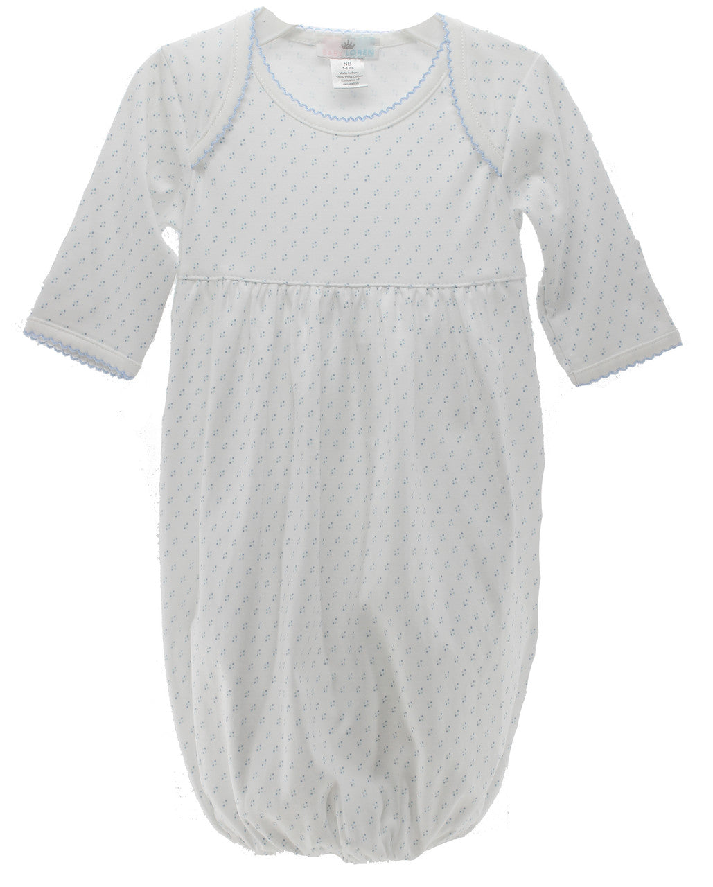 Baby Boys White Blue Dots Gathered Gown
