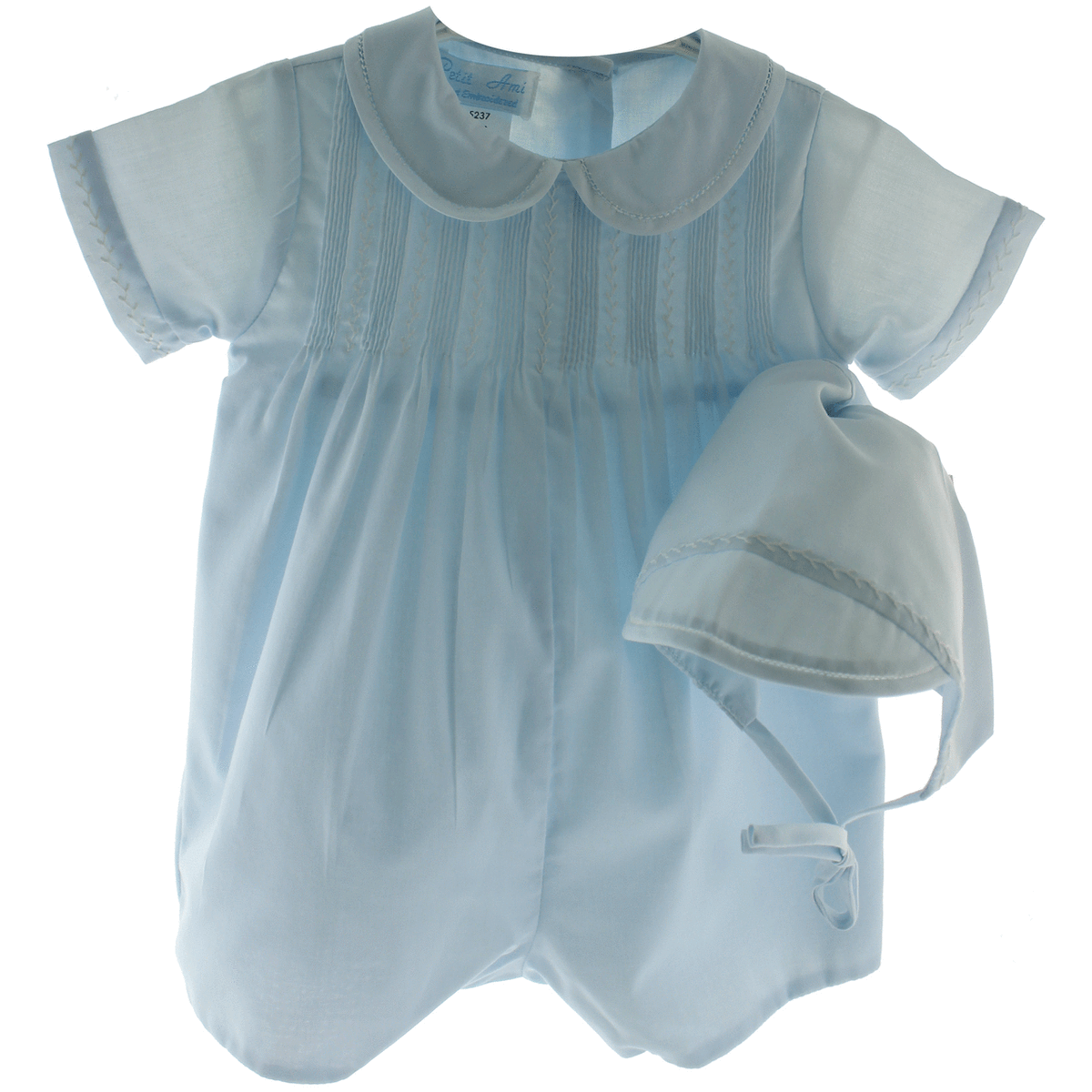 Baby Boys Blue Dedication Outfit Dressy Shortall Pintucks