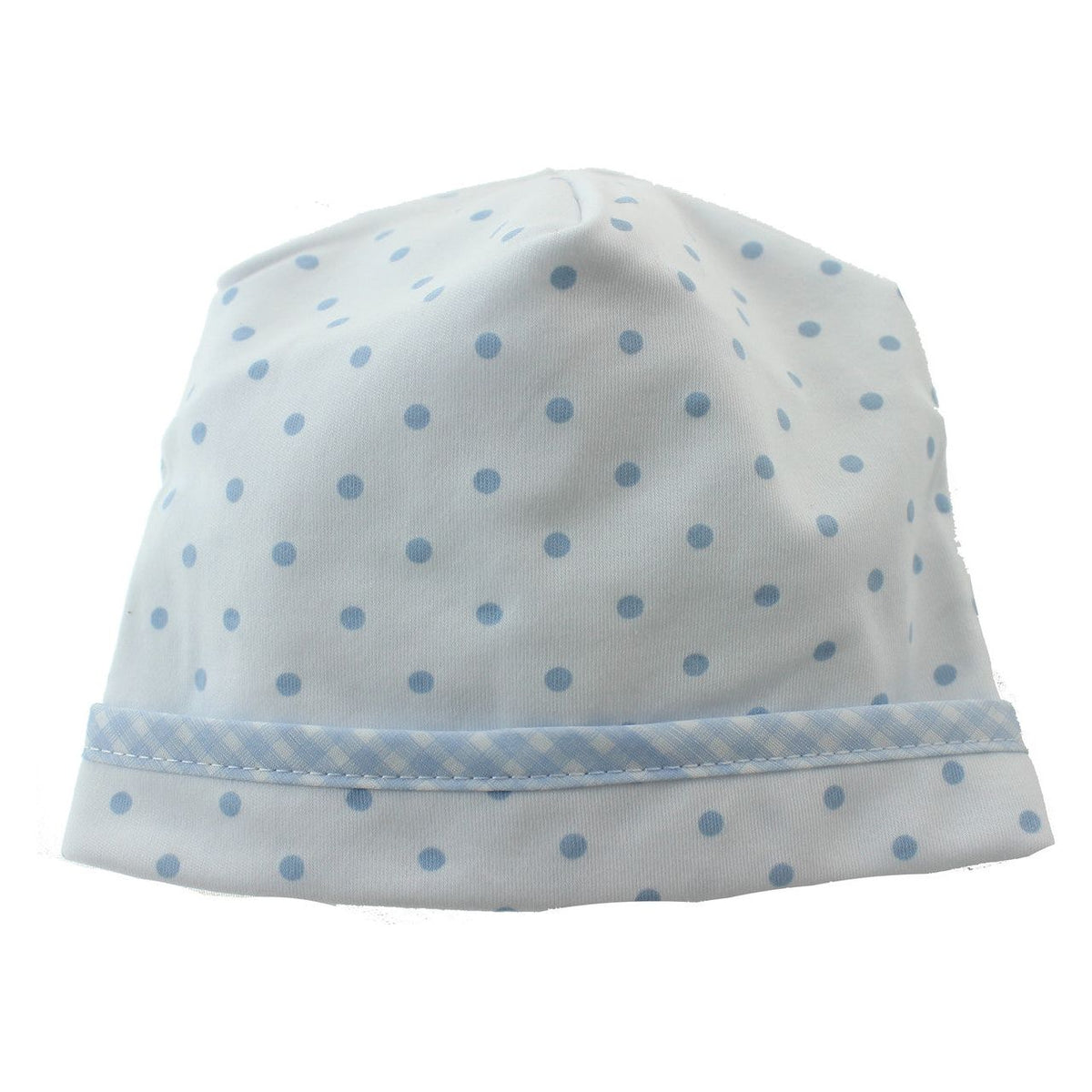 Boy Beanie Hat White Blue Gingham Dots