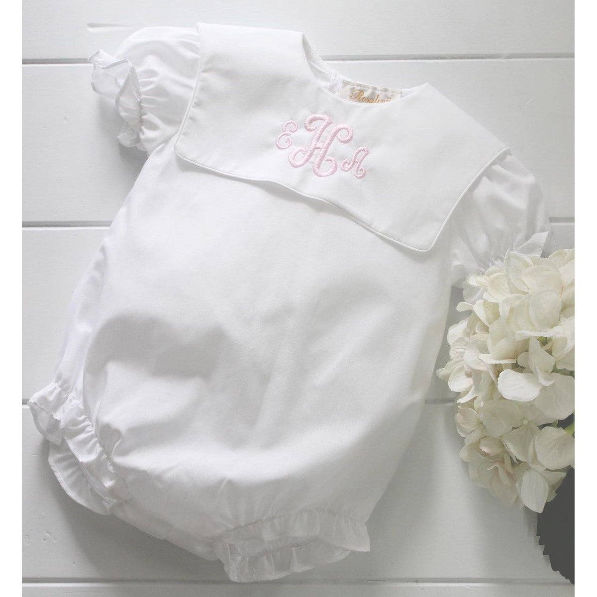 Baby Girls White Bubble Romper Outfit Bib Collar | Rosalina