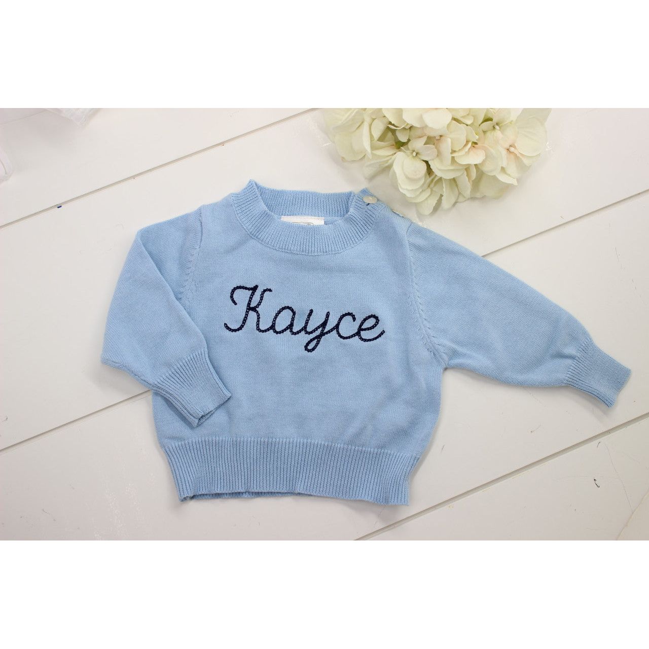 Baby Boys Monogram Sweater Light Blue Crewneck Knitted - Hiccups
