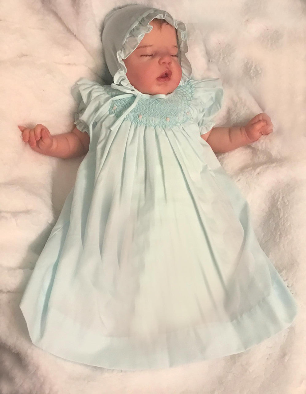Baby Girls Mint Green Smocked Day Dress & Bonnet, 9M Baby Girls Mint Green Smocked Day Dress & Bonnet, 9M