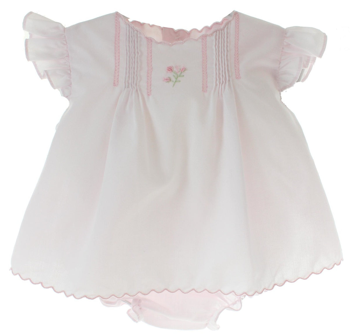 Baby Girls Pink Diaper Set Scalloped Trim Angel Wing Sleeves