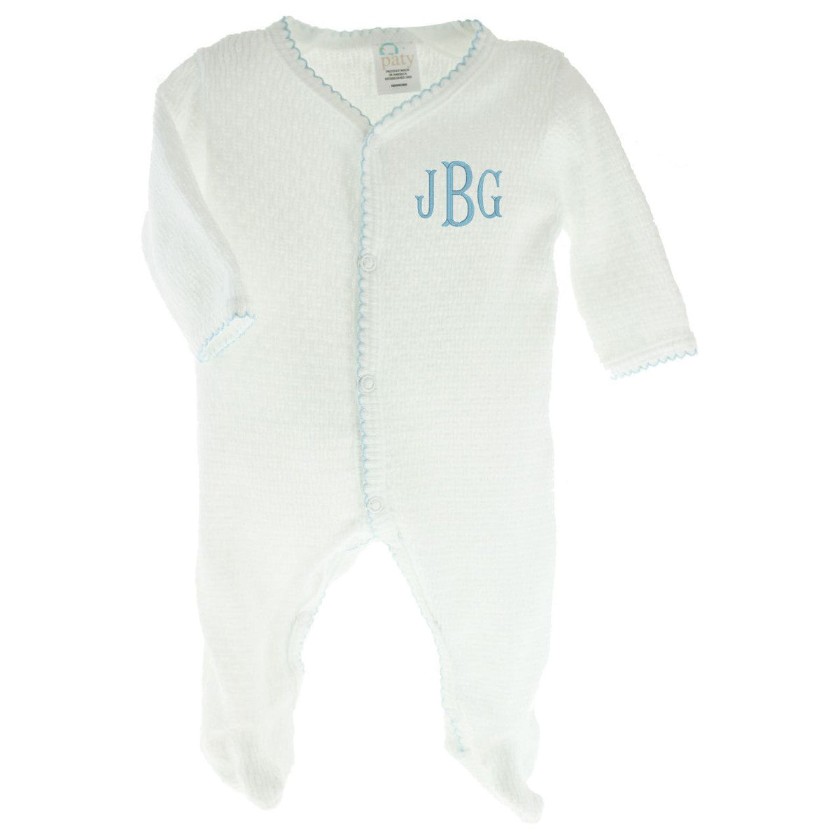 Paty Baby Boys Footie Sleeper White Blue Knit Take Home Outfit