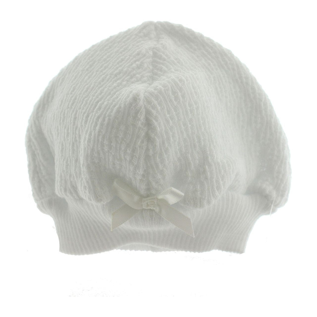 White Unisex Baby Beanie Hat with Satin Bow