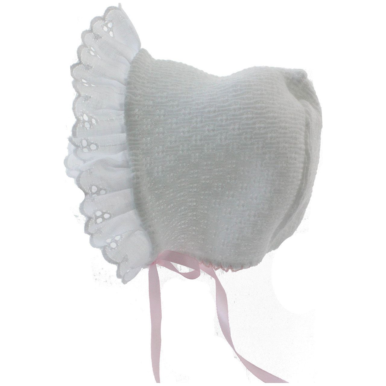 Paty Newborn Girl Knitted Bonnet Ruffle Trim