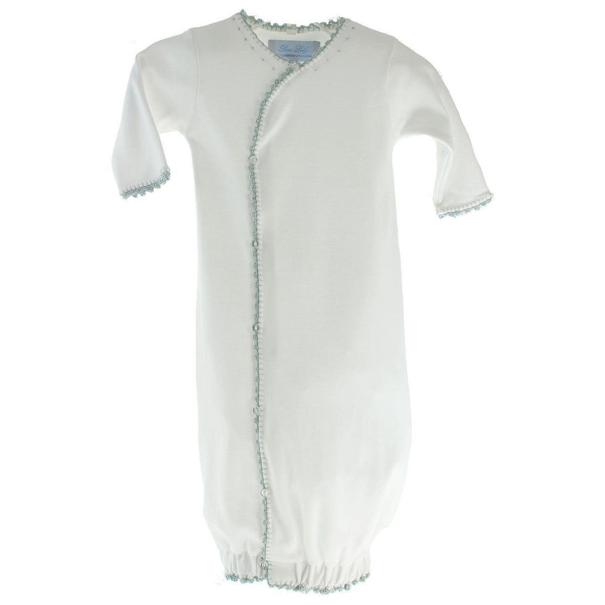 Baby Boys White Layette Gown Blue Crochet Trim