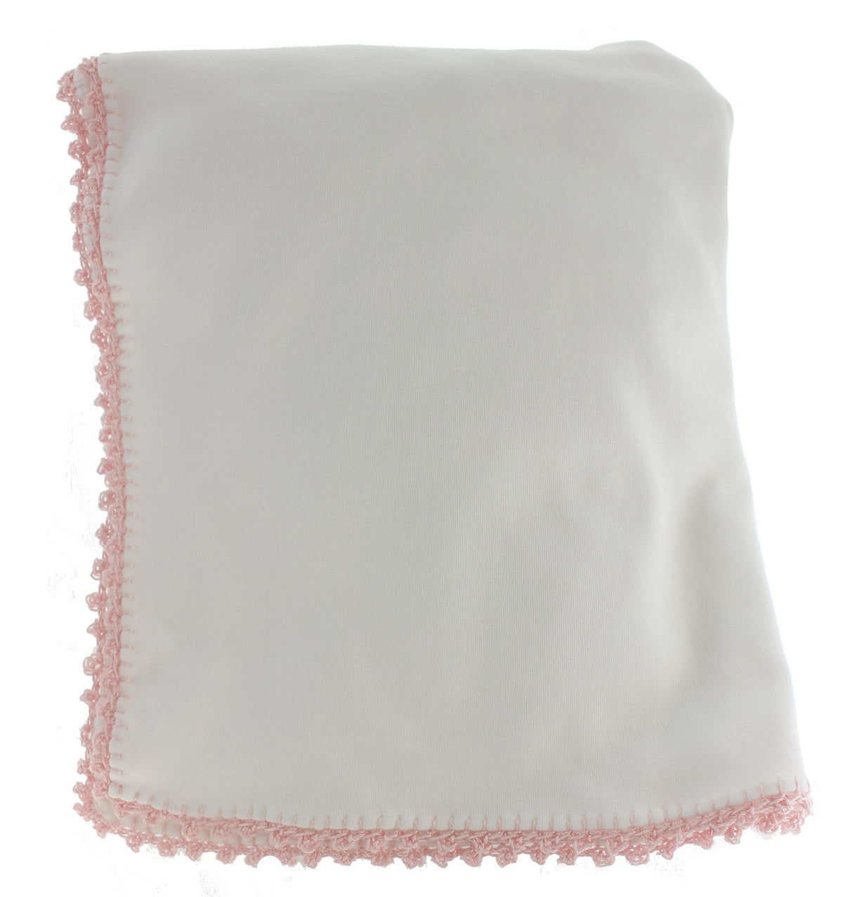 Pixie Lily Girls Receiving Blanket White Pink Crochet Trim