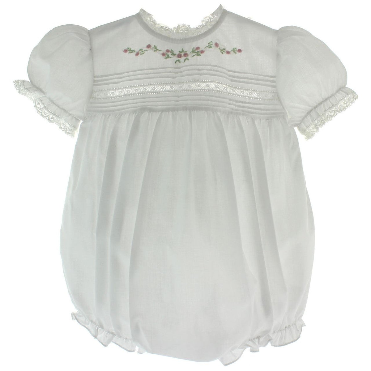 Infant Girls White Heirloom Bubble Outfit Pink Flowers