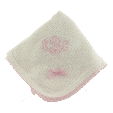 Baby Girls White Receiving Baby Blanket Pink Trim
