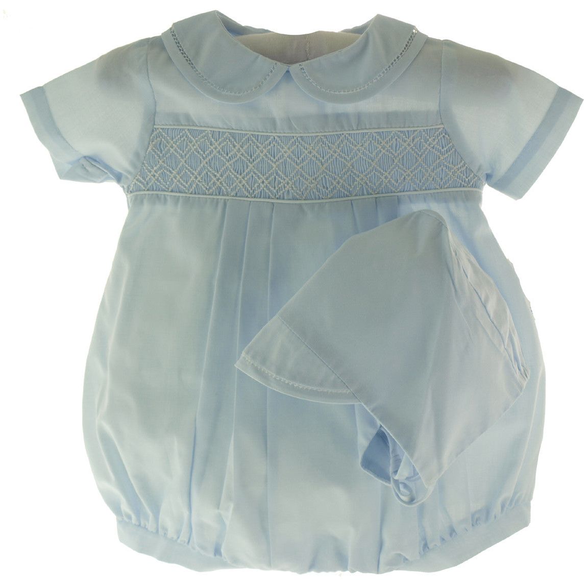 Newborn Boys Blue Smocked Bubble Outfit