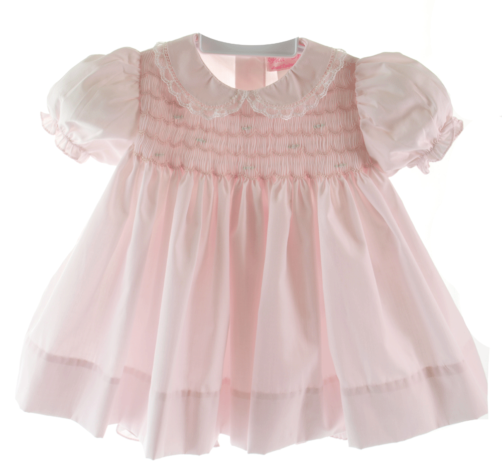 Newborn Girls Pink Smocked Dress &amp; Bonnet