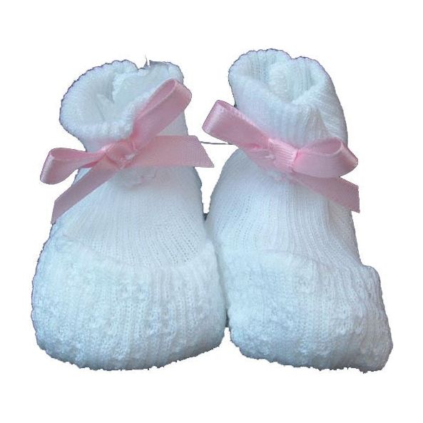 Baby Girls White Booties with Pink Bow