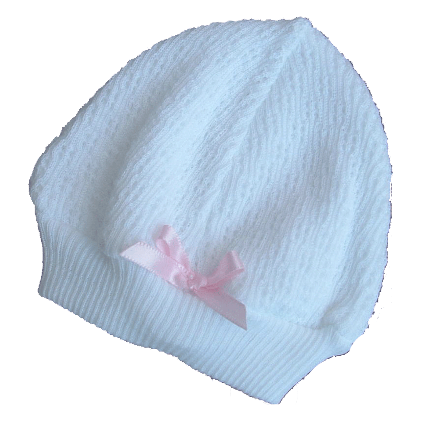Baby Girls White Hat with Pink Bow