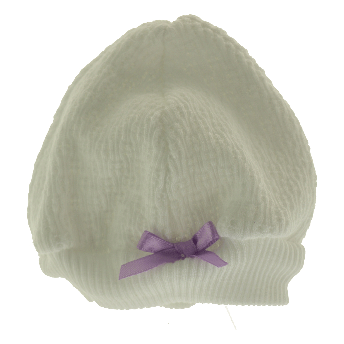 Infant Girls White Cotton Hat with Lavender Bow