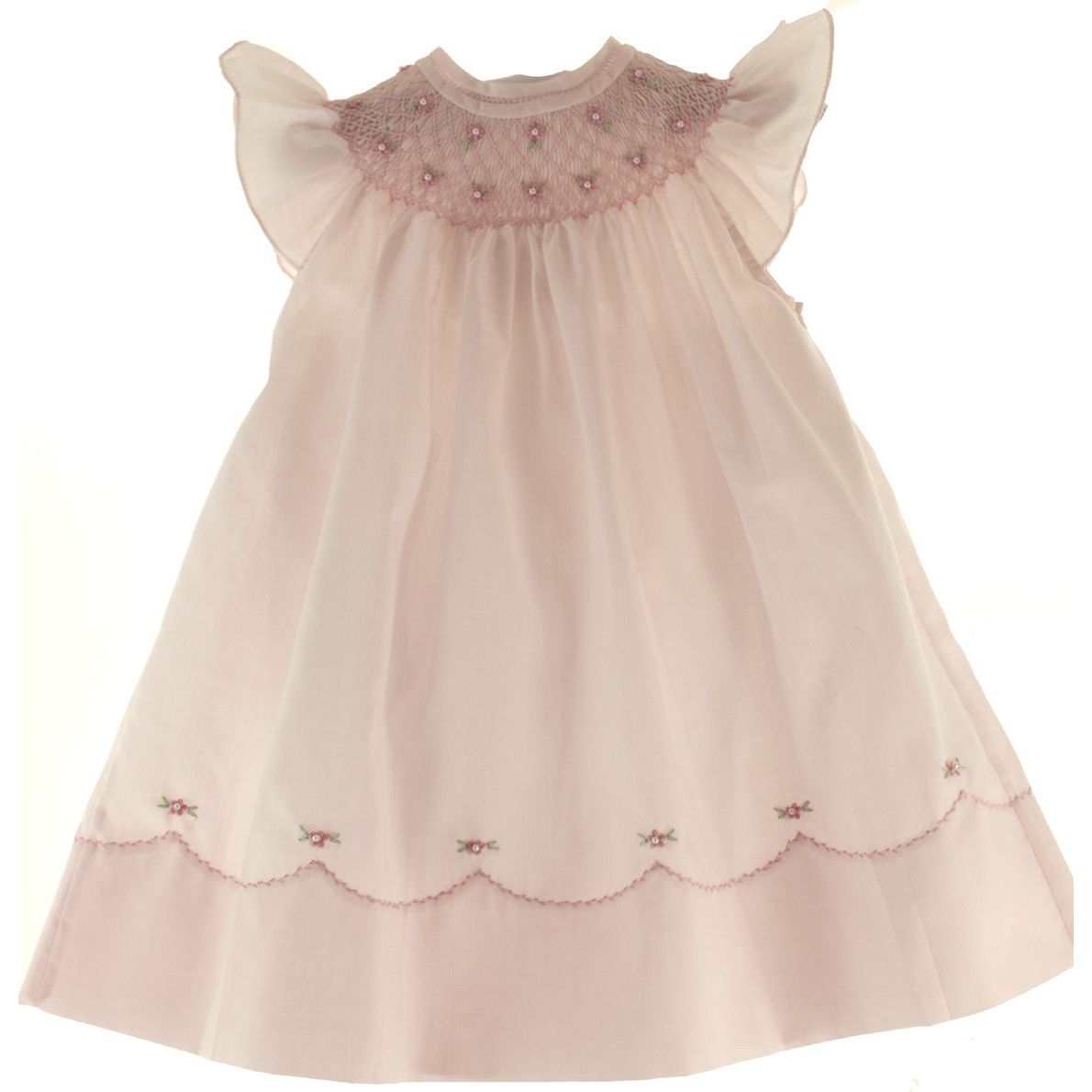 Girls Pink Smocked Angel Bishop Dress with Pearls